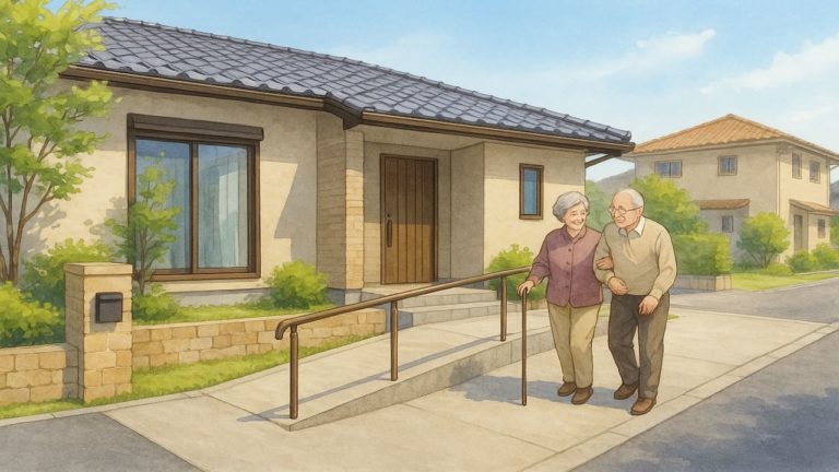 大牟田市の戸建てに施工されたバリアフリー外構のイメージ