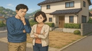 尾道市の外構工事の失敗にがっかりする夫婦のイメージ