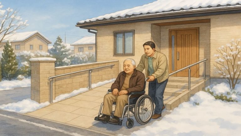 奥州市の戸建てに施工されたバリアフリー外構のイメージ