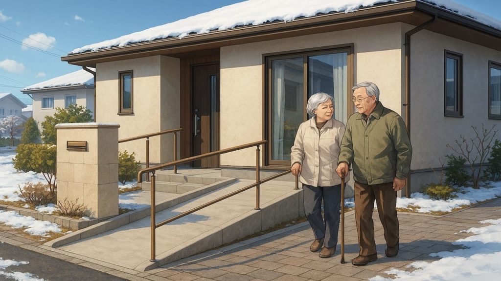 小樽市の戸建てに施工されたバリアフリー外構のイメージ