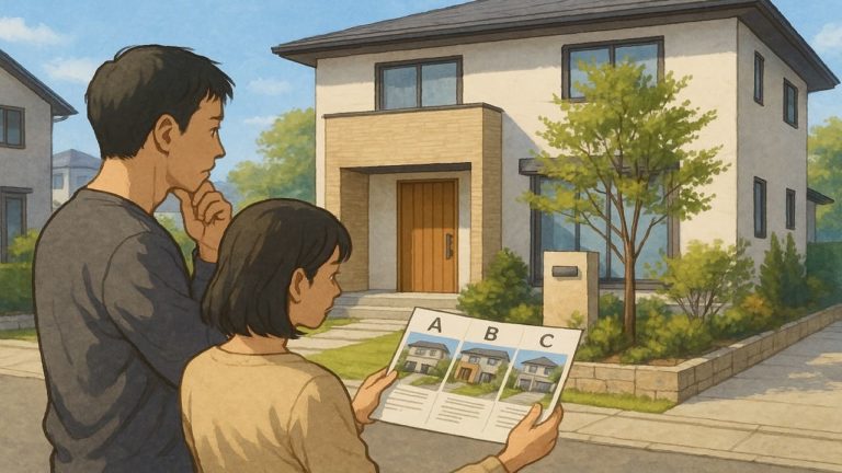 小山市で夫婦が外構業者の選び方と探し方を考えているイメージ