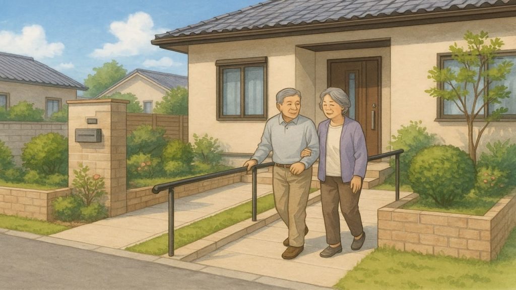 佐賀県の戸建てに施工されたバリアフリー外構のイメージ