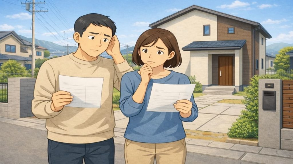 相模原市で夫婦が外構見積もりで悩んでいるイメージ