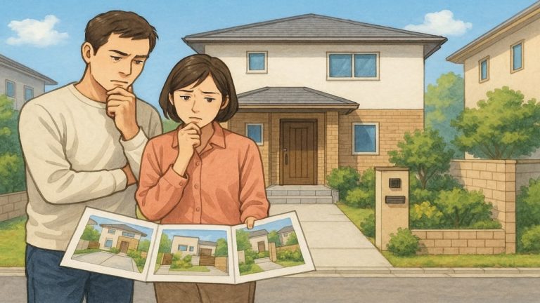 西条市で夫婦が外構業者の選び方と探し方を考えているイメージ