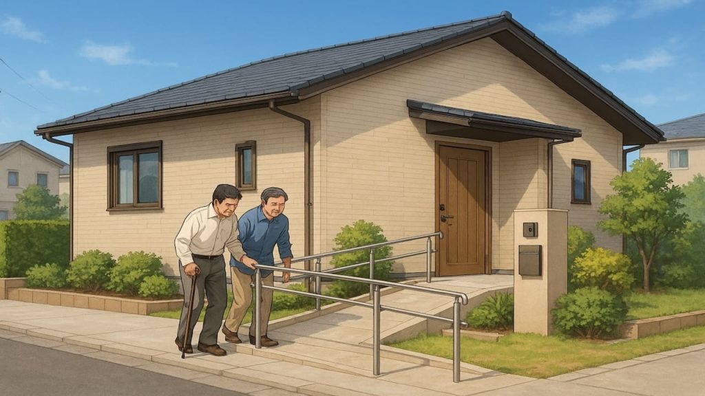 坂戸市の戸建てに施工されたバリアフリー外構のイメージ