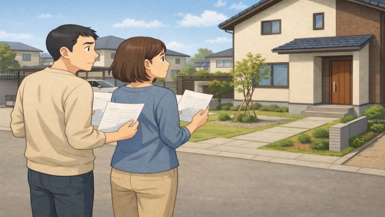 坂戸市で夫婦が外構見積もりで悩んでいるイメージ