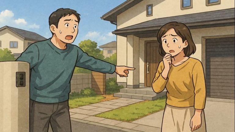 坂戸市で夫婦が外構トラブルで困っているイメージ