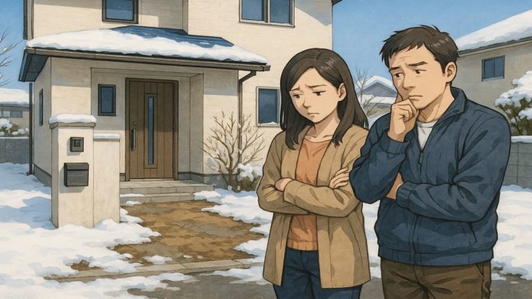 坂井市の外構工事の失敗にがっかりする夫婦のイメージ