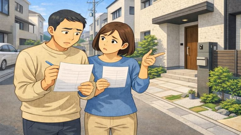 堺市で夫婦が外構見積もりで悩んでいるイメージ