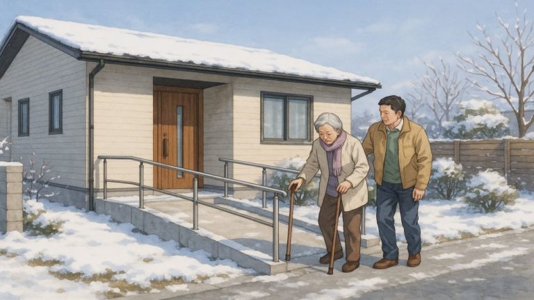 佐久市の戸建てに施工されたバリアフリー外構のイメージ