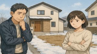 佐久市の外構工事の失敗にがっかりする夫婦のイメージ