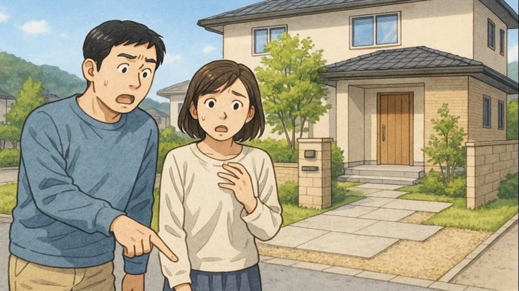 三田市で夫婦が外構トラブルで困っているイメージ