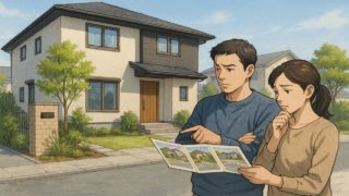 佐野市で夫婦が外構業者の選び方と探し方を考えているイメージ