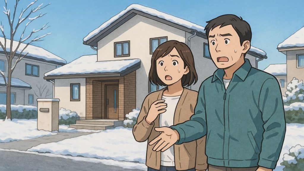 札幌市で夫婦が外構トラブルで困っているイメージ