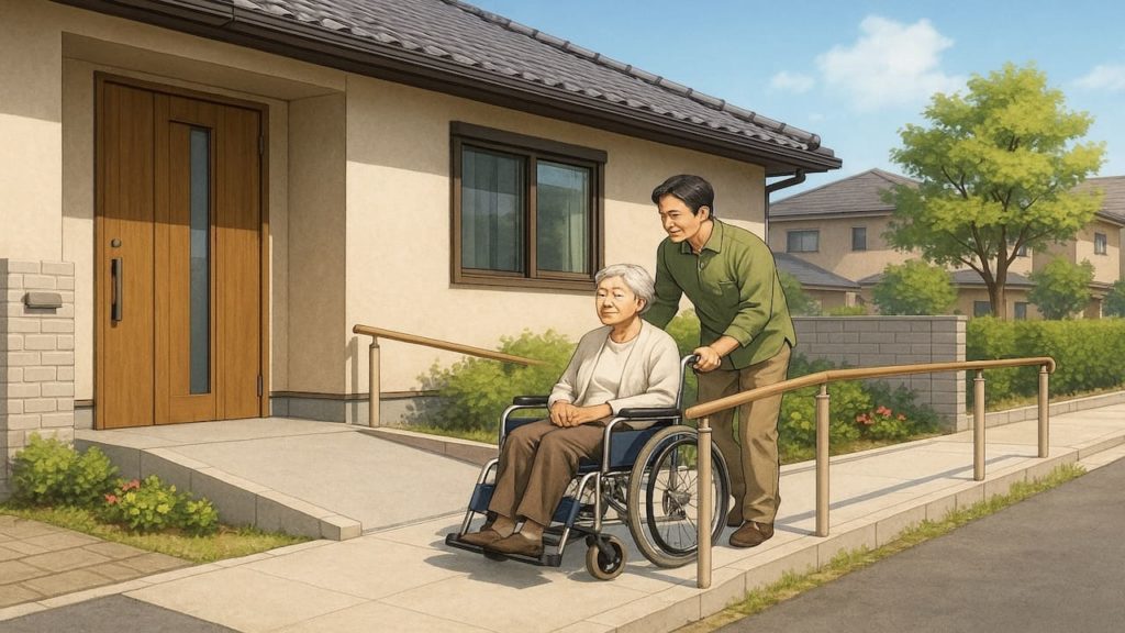 狭山市の戸建てに施工されたバリアフリー外構のイメージ