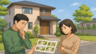 狭山市で夫婦が外構業者の選び方と探し方を考えているイメージ