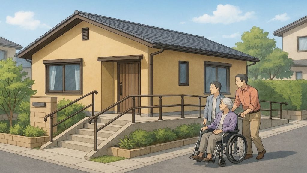 島根県の戸建てに施工されたバリアフリー外構のイメージ