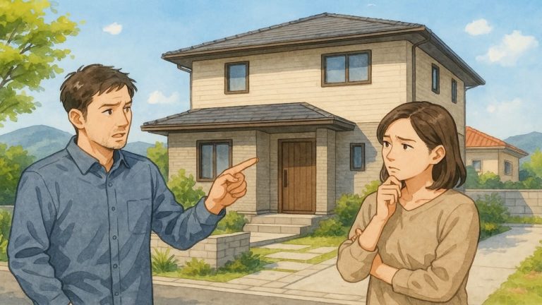 島根県で夫婦が外構業者の選び方と探し方を考えているイメージ