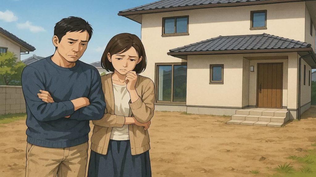 島根県の外構工事の失敗にがっかりする夫婦のイメージ