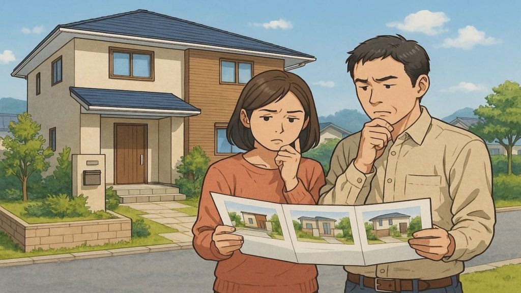 下関市で夫婦が外構業者の選び方と探し方を考えているイメージ