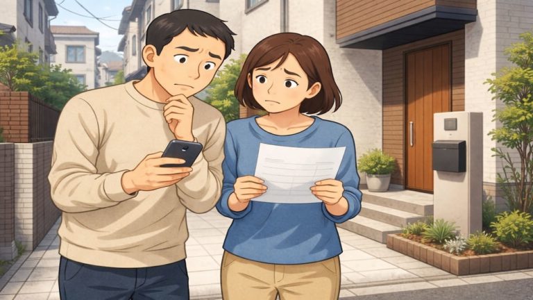 杉並区で夫婦が外構見積もりで悩んでいるイメージ