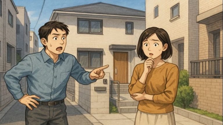 杉並区で夫婦が外構トラブルで困っているイメージ