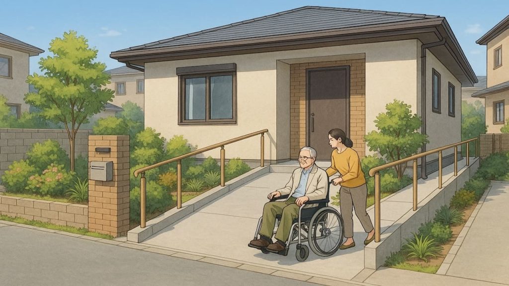 吹田市の戸建てに施工されたバリアフリー外構のイメージ