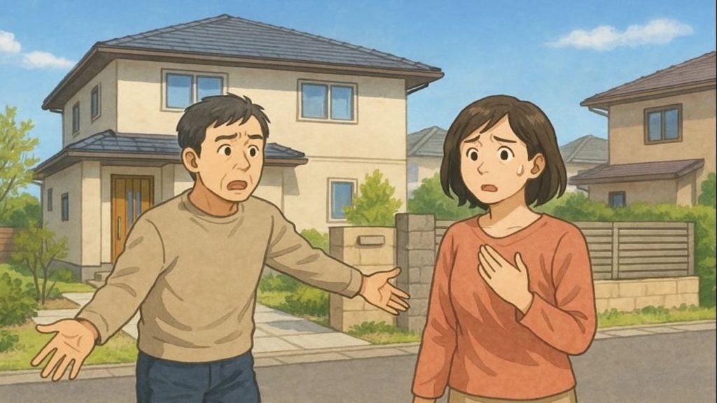 鈴鹿市で夫婦が外構トラブルで困っているイメージ