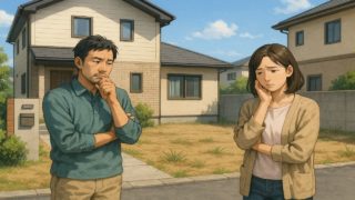 高浜市の外構工事の失敗にがっかりする夫婦のイメージ