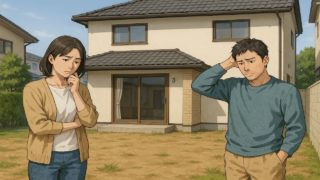 【宝塚市】外構工事でよくある失敗5つ|業者選びを値段だけで決めた結果 宝塚市の外構工事の失敗にがっかりする夫婦のイメージ