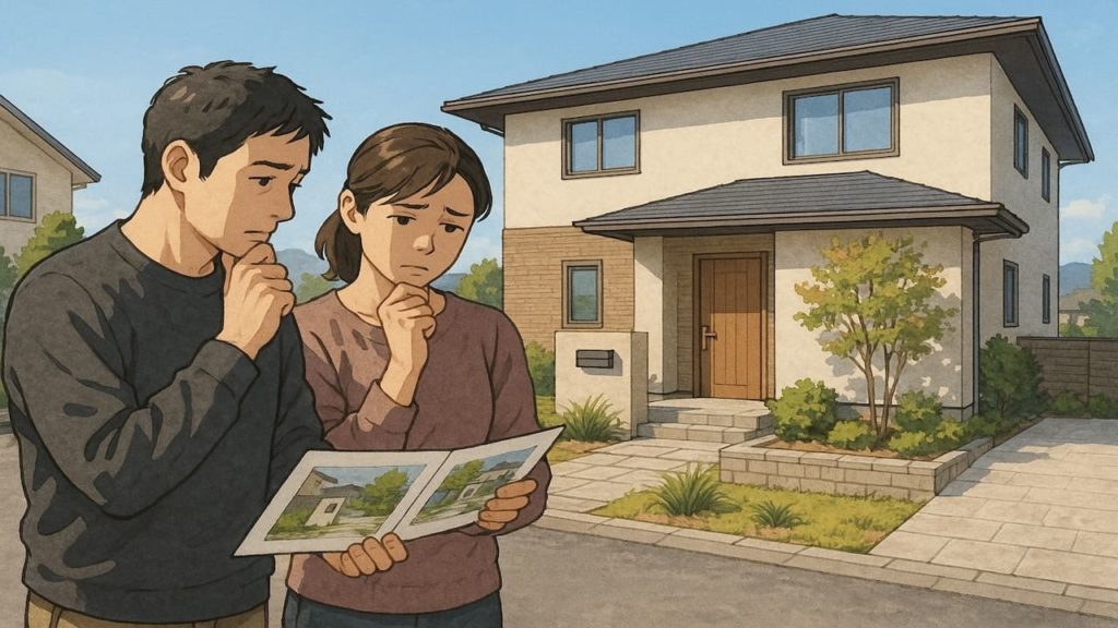 高崎市で夫婦が外構業者の選び方と探し方を考えているイメージ