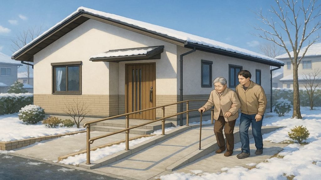 滝沢市の戸建てに施工されたバリアフリー外構のイメージ