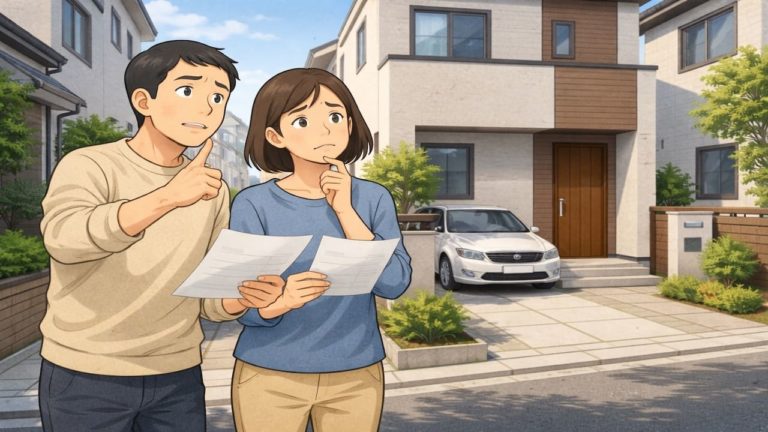 多摩市で夫婦が外構見積もりで悩んでいるイメージ