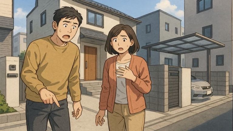多摩市で夫婦が外構トラブルで困っているイメージ