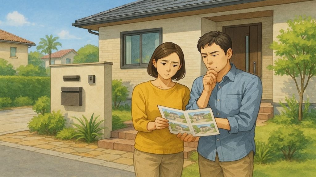 田辺市で夫婦が外構業者の選び方と探し方を考えているイメージ