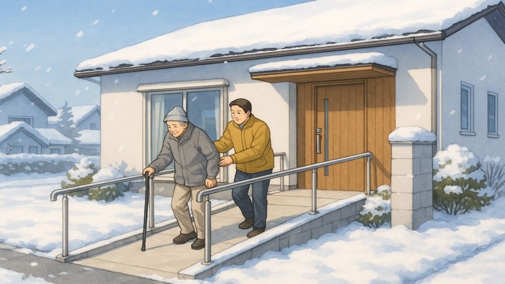 天童市の戸建てに施工されたバリアフリー外構のイメージ