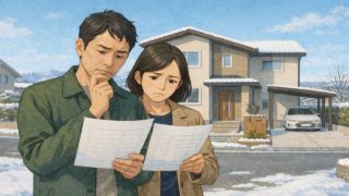 天童市で夫婦が外構見積もりで悩んでいるイメージ