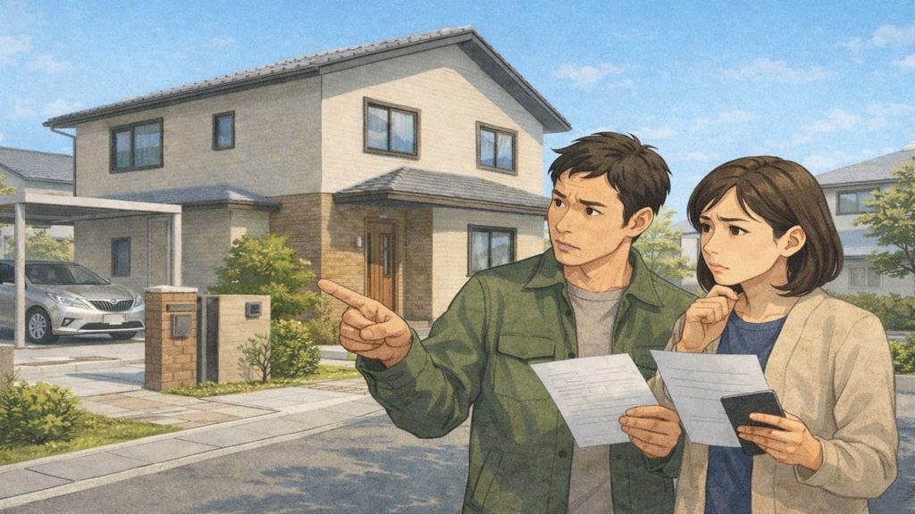 所沢市で夫婦が外構見積もりで悩んでいるイメージ