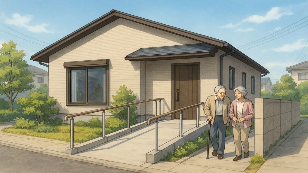 徳島県の戸建てに施工されたバリアフリー外構のイメージ