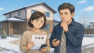 【苫小牧市】外構見積もりの確認点5つ|完工後に揉めない連絡ルール 苫小牧市で夫婦が外構見積もりで悩んでいるイメージ