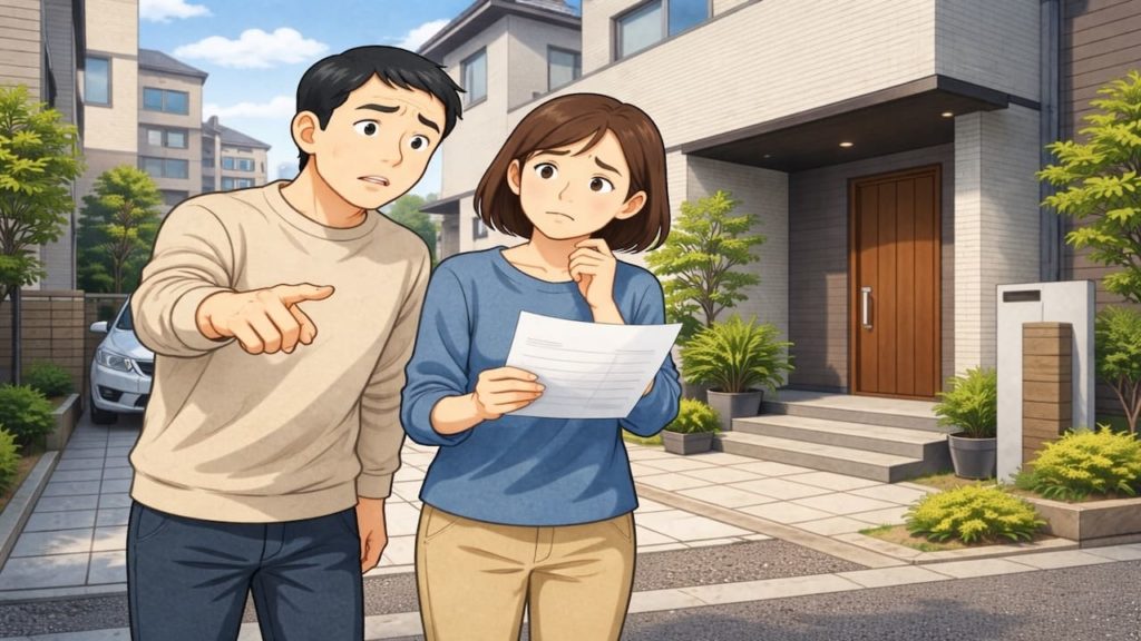 豊島区で夫婦が外構見積もりで悩んでいるイメージ