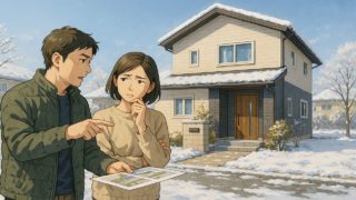 富山県で夫婦が外構業者の選び方と探し方を考えているイメージ