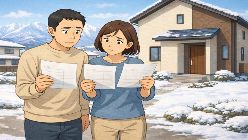 富山県で夫婦が外構見積もりで悩んでいるイメージ