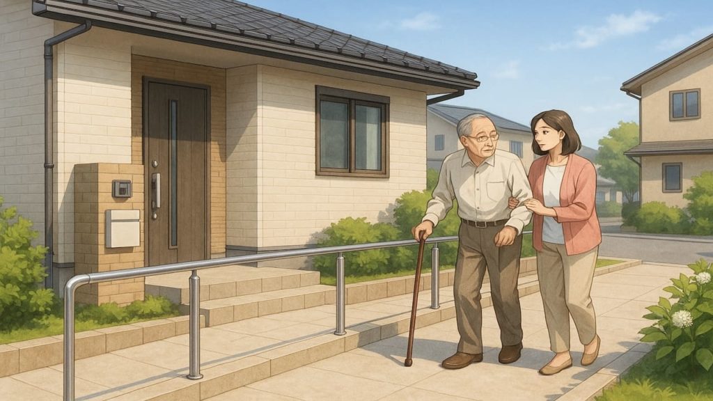 豊橋市の戸建てに施工されたバリアフリー外構のイメージ