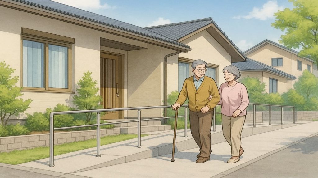 豊川市の戸建てに施工されたバリアフリー外構のイメージ