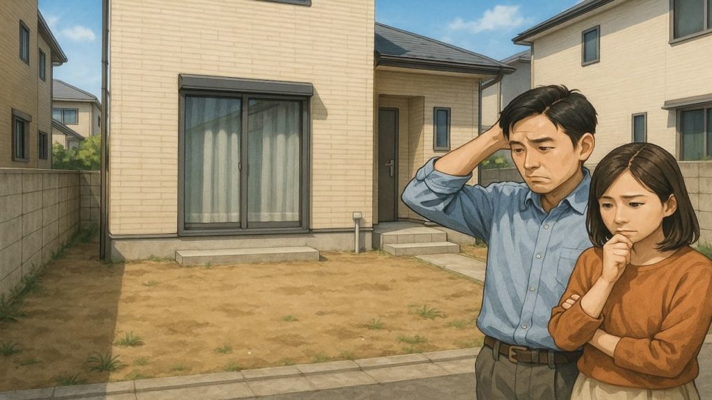 豊中市の外構工事の失敗にがっかりする夫婦のイメージ 新築外構でありがちな失敗5つ｜共働き家庭が後悔するポイント 外構の失敗例5選｜クレームにつながりやすいパターン 外構工事でよくある失敗5つ｜将来のコストを見落とした決め方 庭まわりの外構失敗5パターン｜水やりが面倒になってしまう原因 外構費用で起こりがちな失敗5つ｜値引き交渉だけに集中する危険 新築外構でありがちな失敗5つ｜ローン計画と合わせた判断軸 庭のある外構の失敗5選｜使わない場所に金をかけた例 外構リフォームの失敗例5つ｜相談内容と完成形がずれるプロセス 外構の失敗例5選｜安さだけで選ばないための着眼点 外構の失敗例5選｜その場しのぎで決めて後悔する流れ 新築外構でありがちな失敗5つ｜本体価格に隠れた費用の見抜き方 外構デザインの失敗例5選｜写真重視で決めてしまったケース 外構工事でよくある失敗5つ｜ハウスメーカー任せにした結果 新築外構でありがちな失敗5つ｜数年後に手入れが追いつかない例 外構費用で起こりがちな失敗5つ｜予算オーバーを防ぐ視点 外構レイアウトの失敗5コ｜玄関まわりがごちゃついて見える原因 庭まわりの外構失敗5パターン｜生活感が出すぎてしまう配置 外構工事でよくある失敗5つ｜共働きでも使いやすい外回りの条件 駐車場まわりの外構失敗5選｜車の買い替えで困るつくり 外構工事でよくある失敗5つ｜図面が分からないまま進めたケース