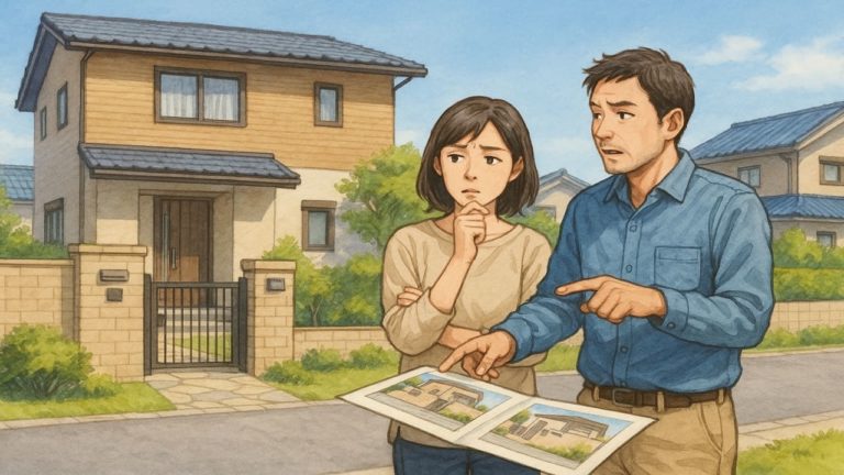 津市で夫婦が外構業者の選び方と探し方を考えているイメージ