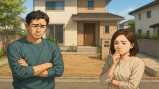 津市の外構工事の失敗にがっかりする夫婦のイメージ