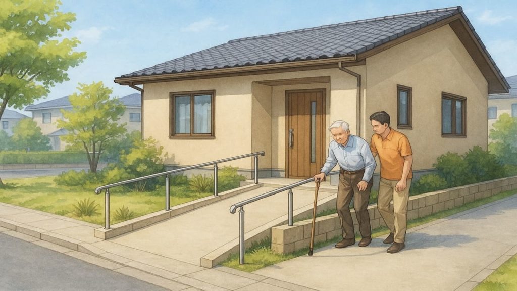 つくば市の戸建てに施工されたバリアフリー外構のイメージ