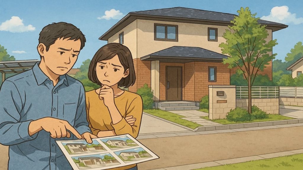 宇部市で夫婦が外構業者の選び方と探し方を考えているイメージ